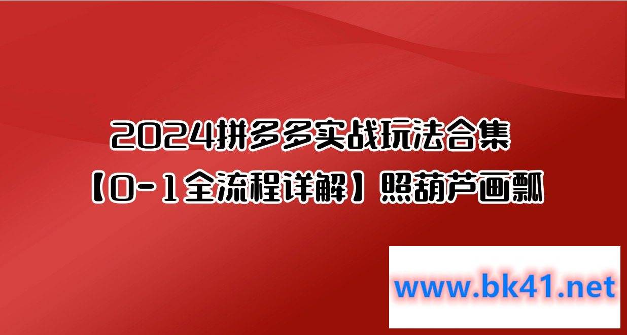 2024拼多多实战玩法合集【0-1全流程详解】照葫芦画瓢-不可思议资源网