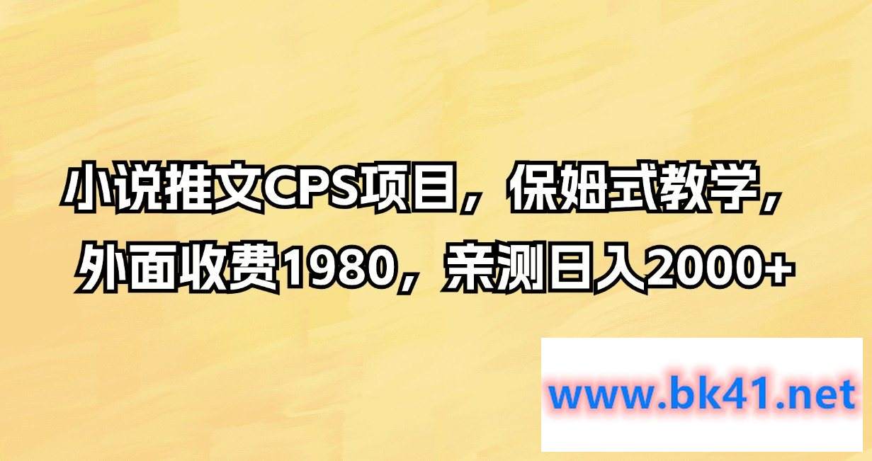 小说推文CPS项目，保姆式教学，外面收费1980，亲测日入2000+-不可思议资源网