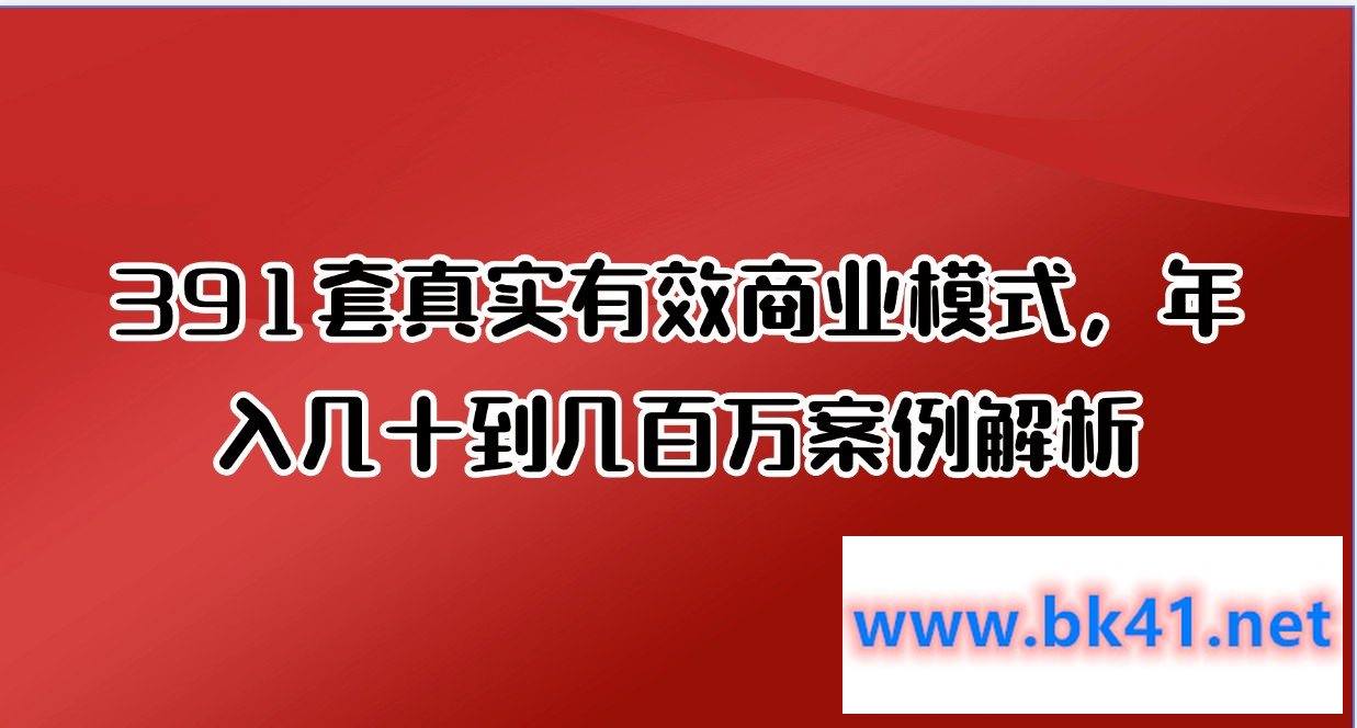 391套真实有效商业模式，年入几十到几百万案例解析-不可思议资源网