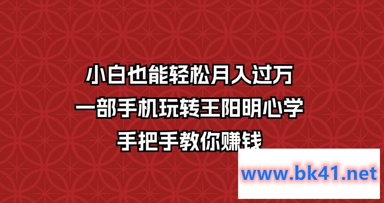 小白也能轻松月入过万，一部手机玩转王阳明心学，手把手教你赚钱-不可思议资源网