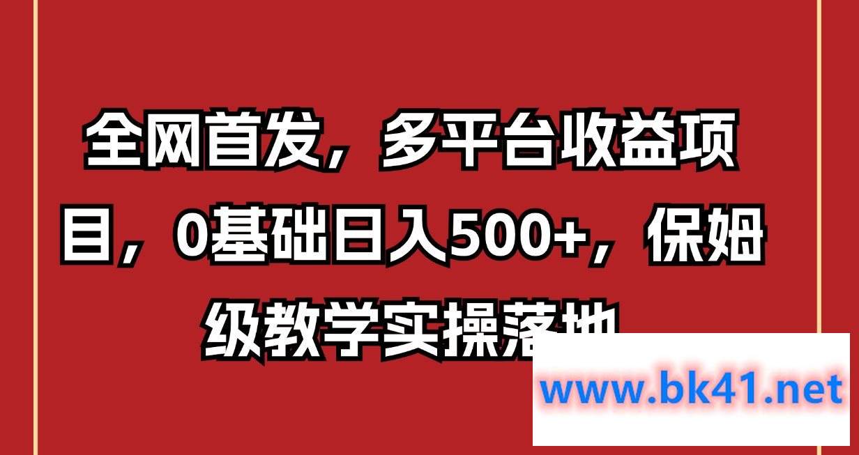 全网首发，多平台收益项目，0基础日入500+，保姆级教学实操落地-不可思议资源网